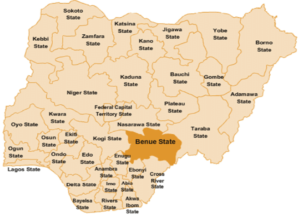 Map of Nigeria showing Benue state shaded